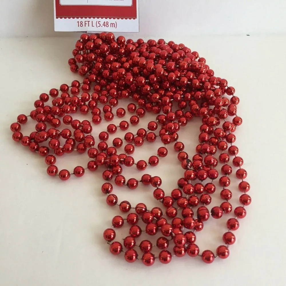18' Red Beaded Beads Garland Christmas Tree Wedding Decor Craft